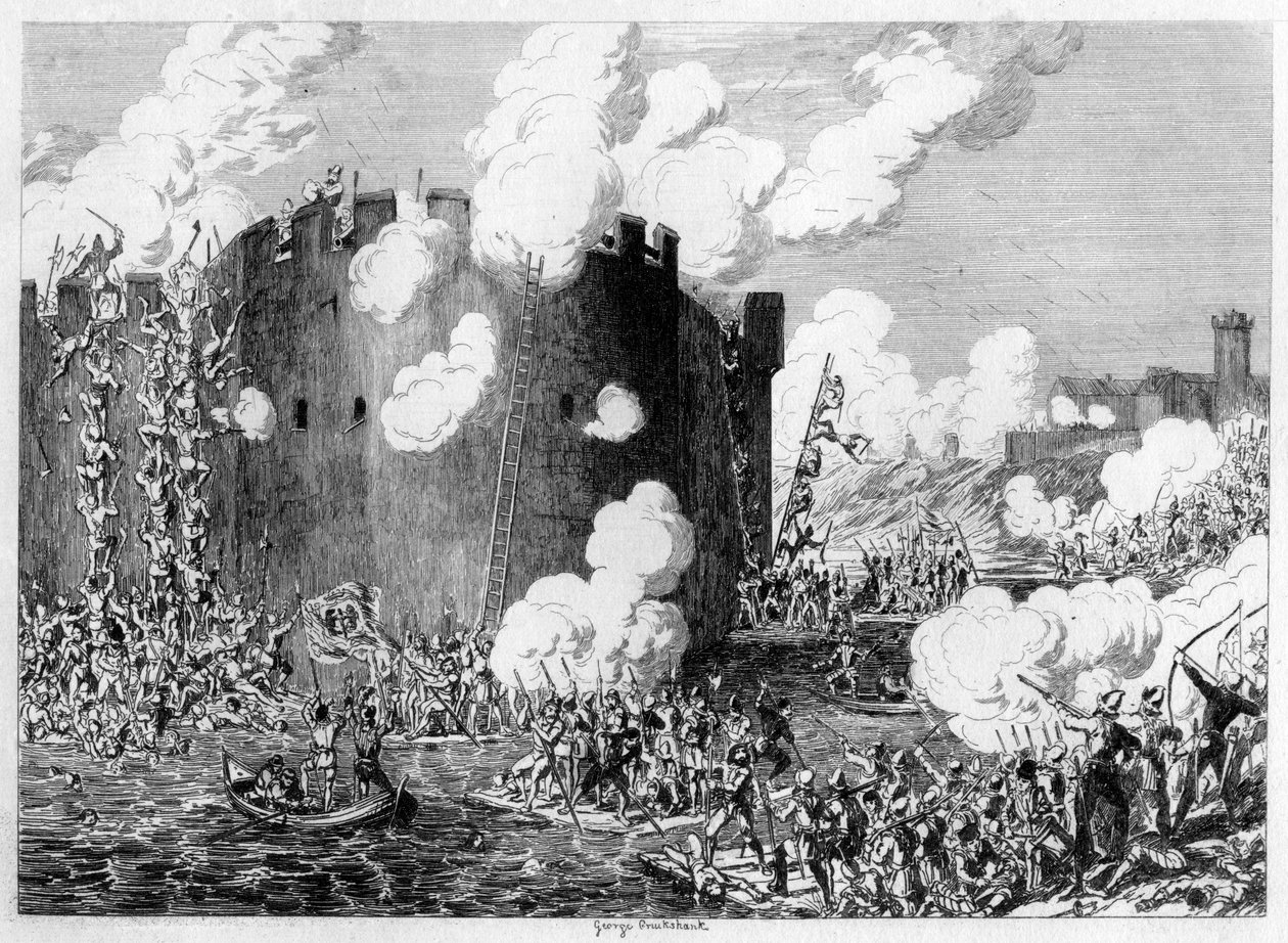 Angreb på messingbjerget af Lord Guilford Dudley, 1554 1840 af George Cruikshank