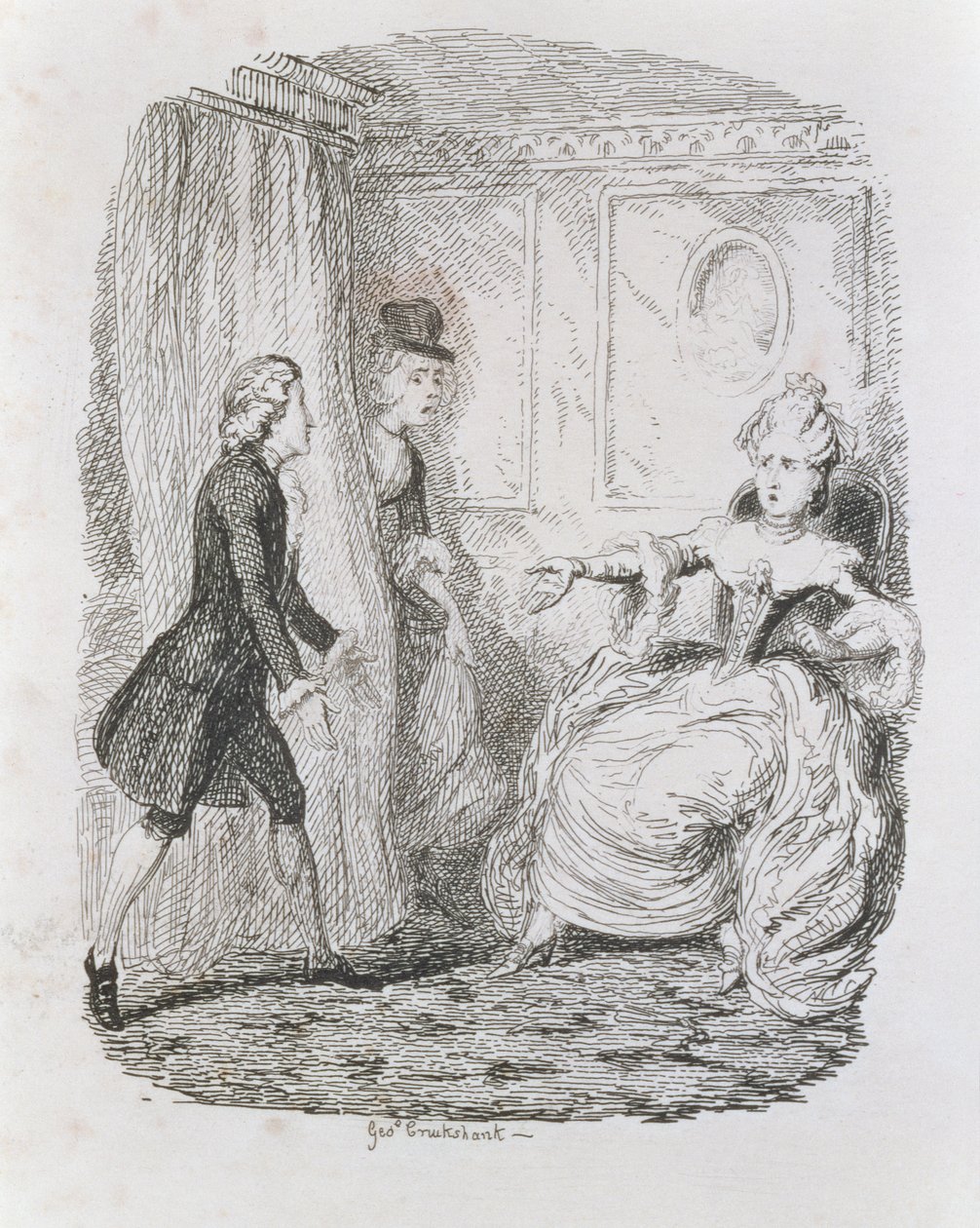 Lady Bellastons akavede situation, fra "Tom Jones, the History of a Foundling", graveret af kunstneren, illustration fra "The Works of Henry Fielding", udgivet af Henry G. Bohn, 1853 af George Cruikshank
