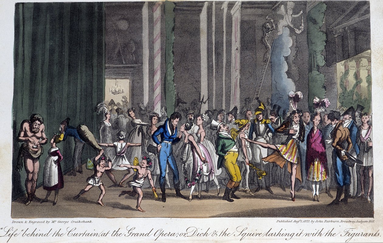 Bag scenen på Operaen - i "Life in Paris" af David Carey, London af George Cruikshank