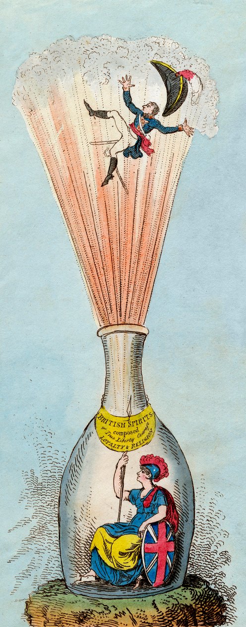 Britannia Blowing the Corsican Bottle Conjurer - 1803 - Britiske satirikere angreb konstant Napoleon-regimets legitimitet - af George Cruikshank af George Cruikshank