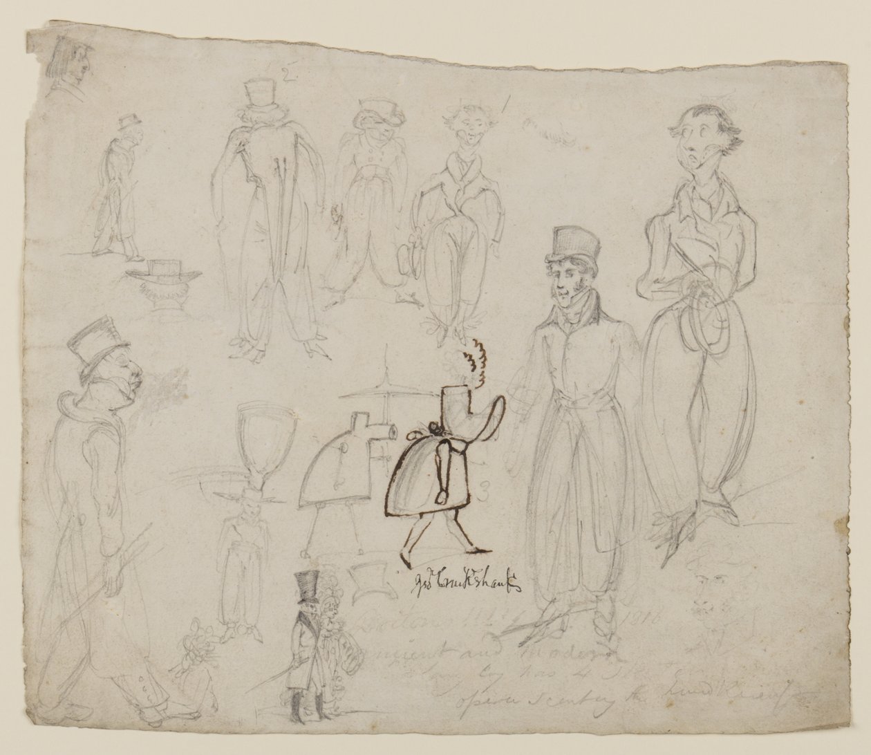 Karakterstudier (blyant, pen og blæk på papir) af George Cruikshank