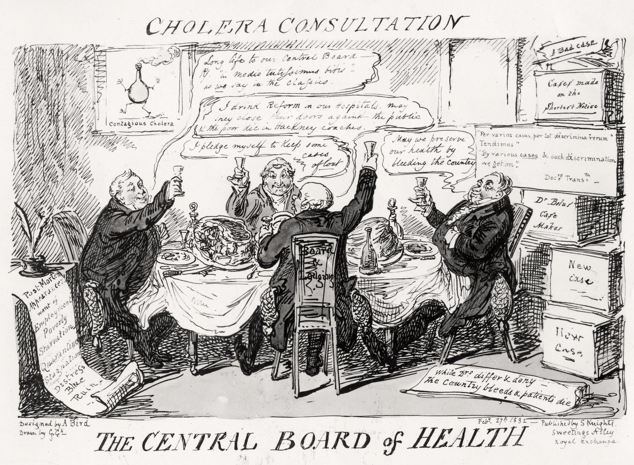 Kolerakonsultation ved Sundhedsstyrelsen, offentliggjort den 27. februar 1832 af George Cruikshank