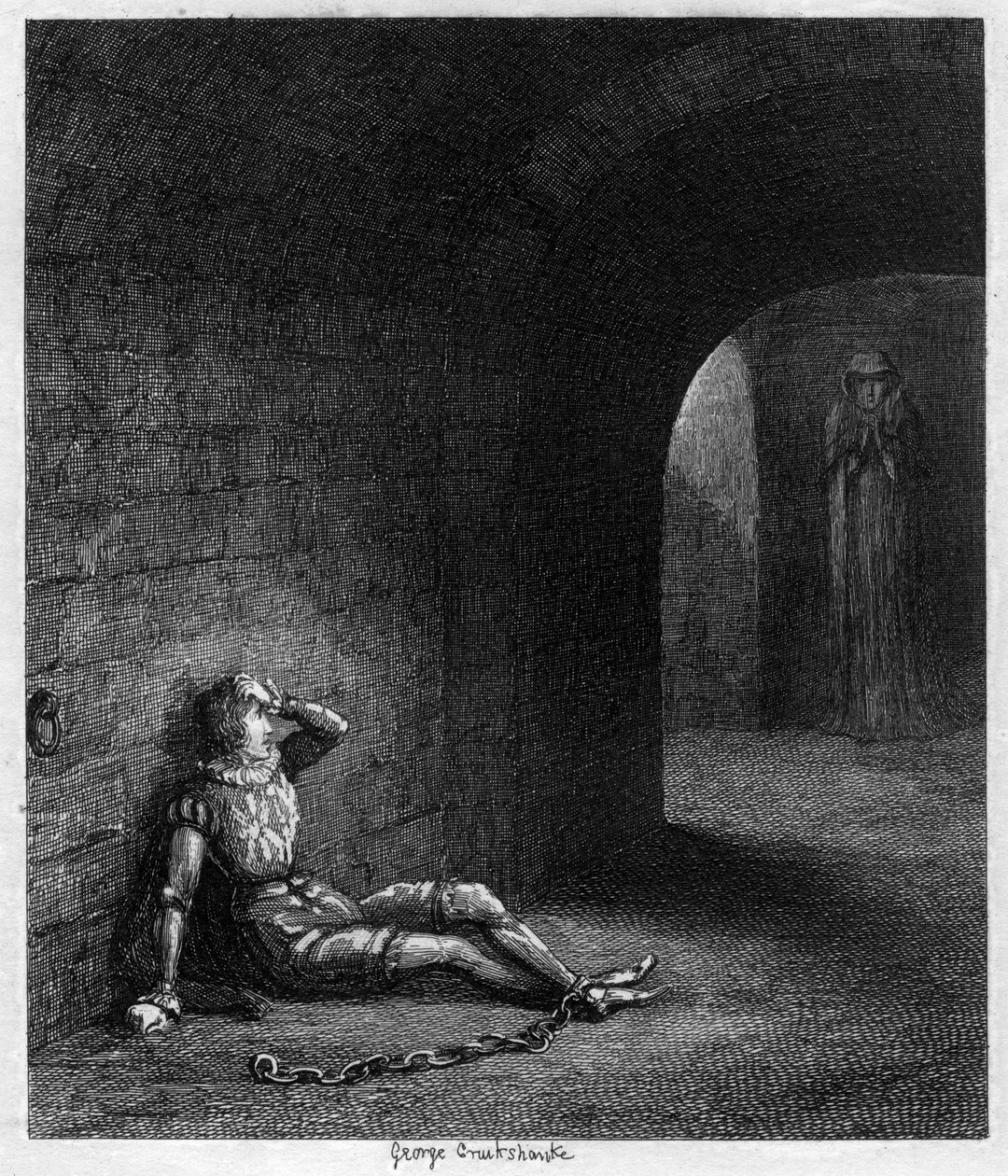 Cuthbert Cholmondeley overrasket over udseendet af en mystisk figur, 1840 af George Cruikshank