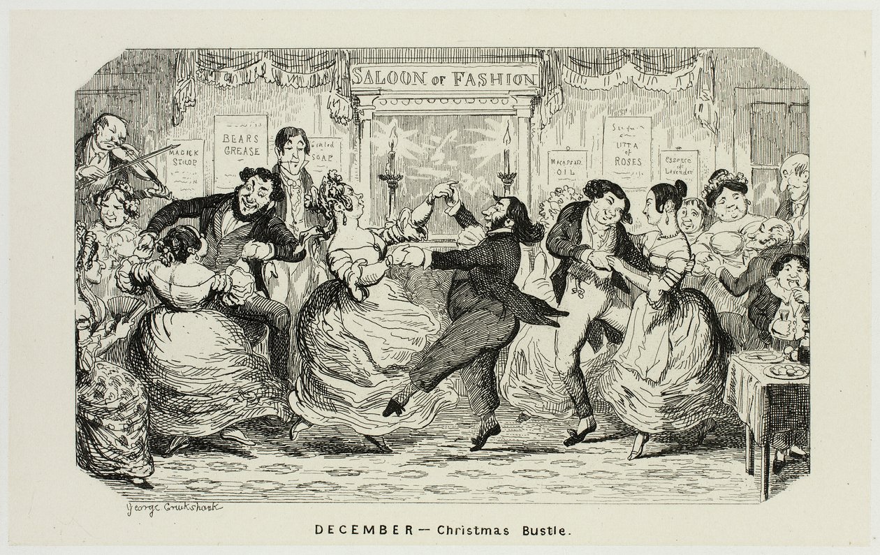December - Juletravlhed fra George Cruikshanks stålstik til The Comic Almanacks: 1835-1853 af George Cruikshank