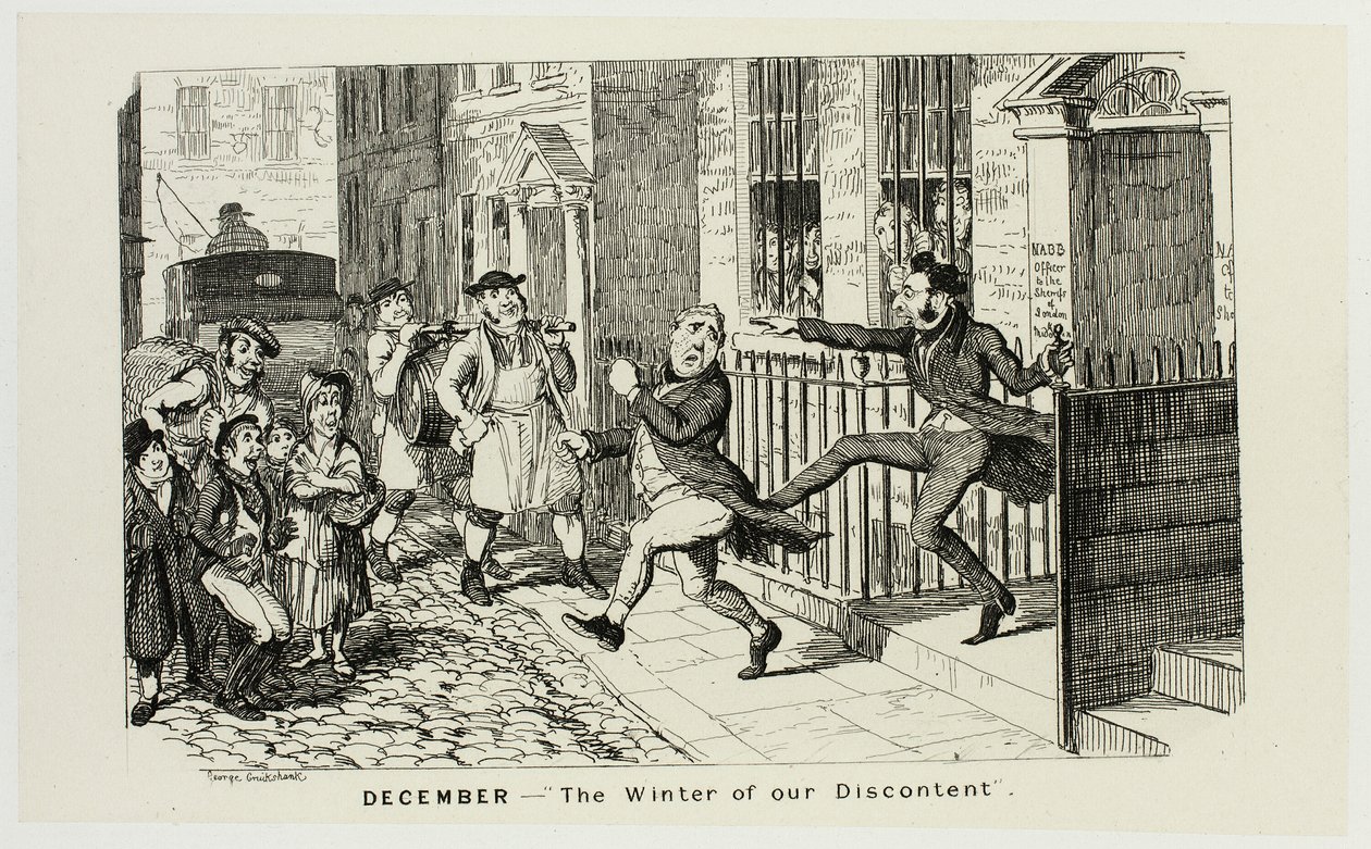 December - "The Winter of Our Discontent" fra George Cruikshanks stålstik til The Comic Almanacks: 1835-1853 af George Cruikshank