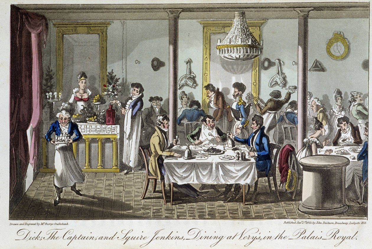Middag på Very, på Palais Royal - i "Life in Paris" af David Carey, London af George Cruikshank