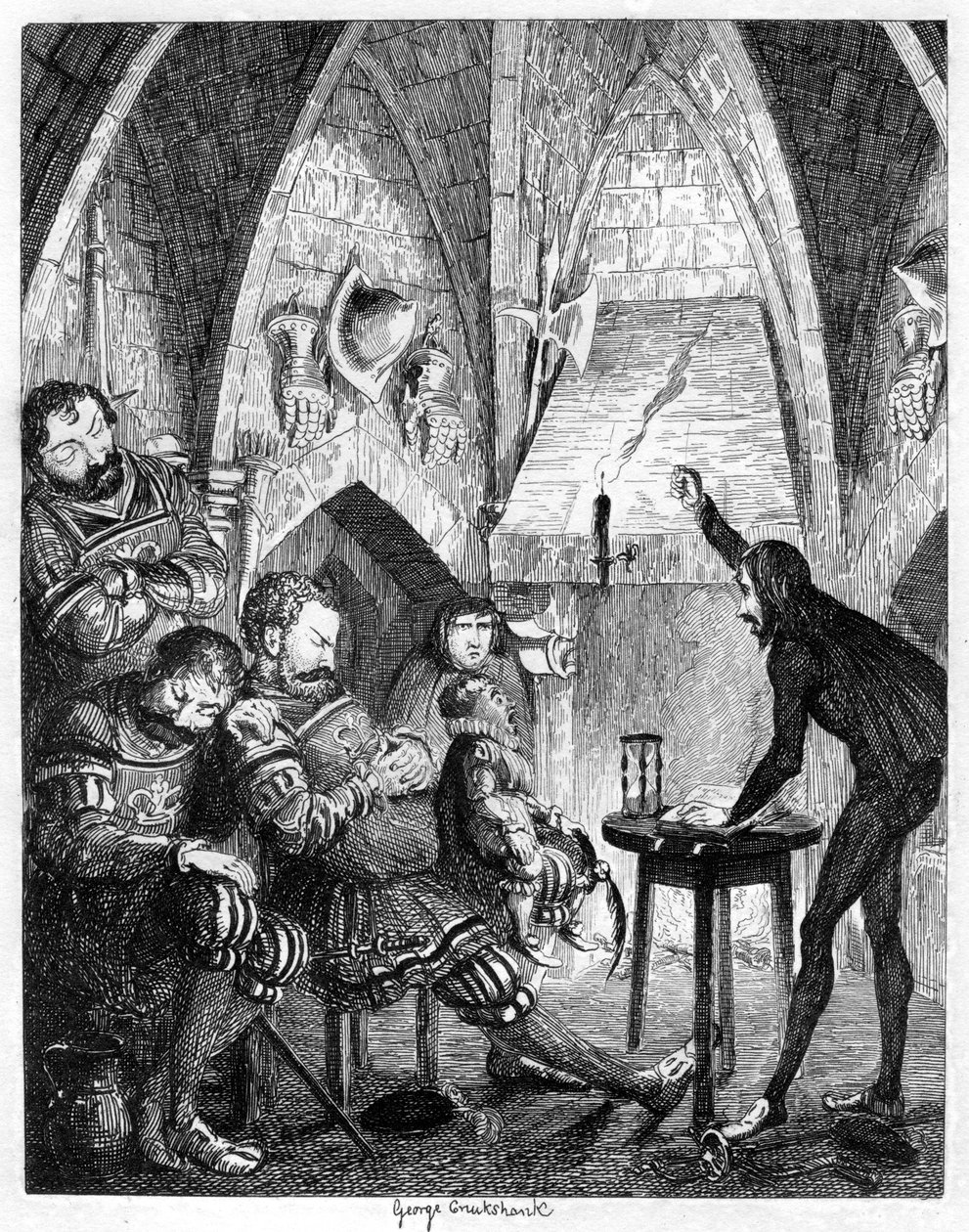 Edward Underhill, den hotte evangelist, prædiker for giganterne i bywarden eller Gate Tower, 1840 af George Cruikshank