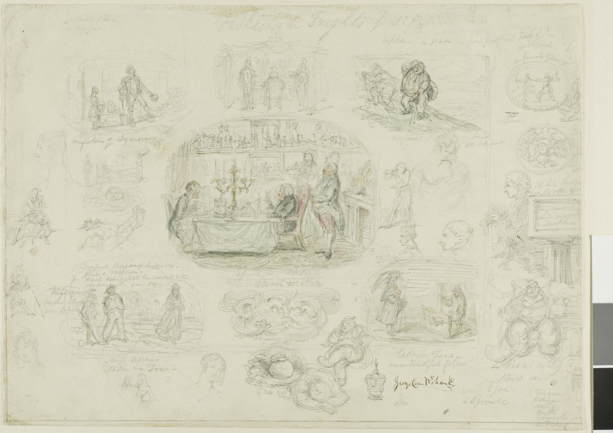 Modes og Frights af 1829 (recto); Angels Ever Bright and Fair (verso) af George Cruikshank