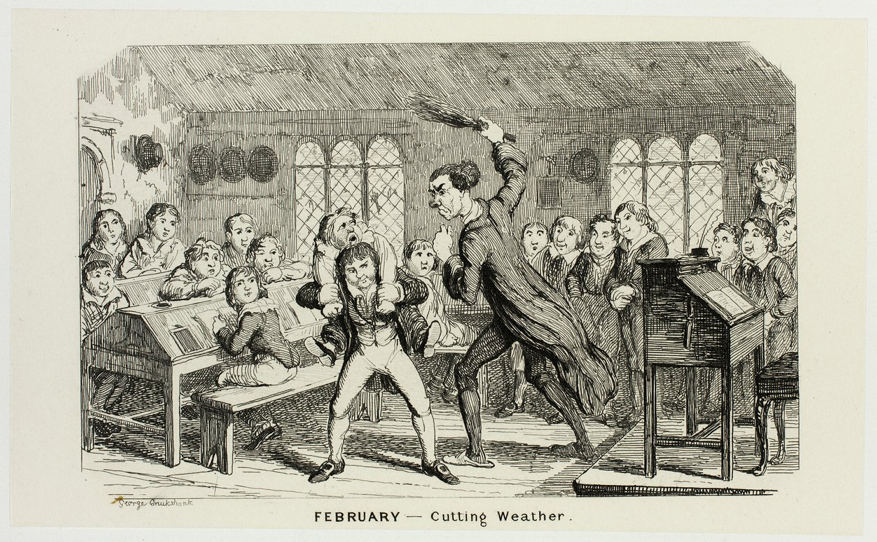 Februar - Skærevejr fra George Cruikshanks stålstik til The Comic Almanacks: 1835-1853 af George Cruikshank