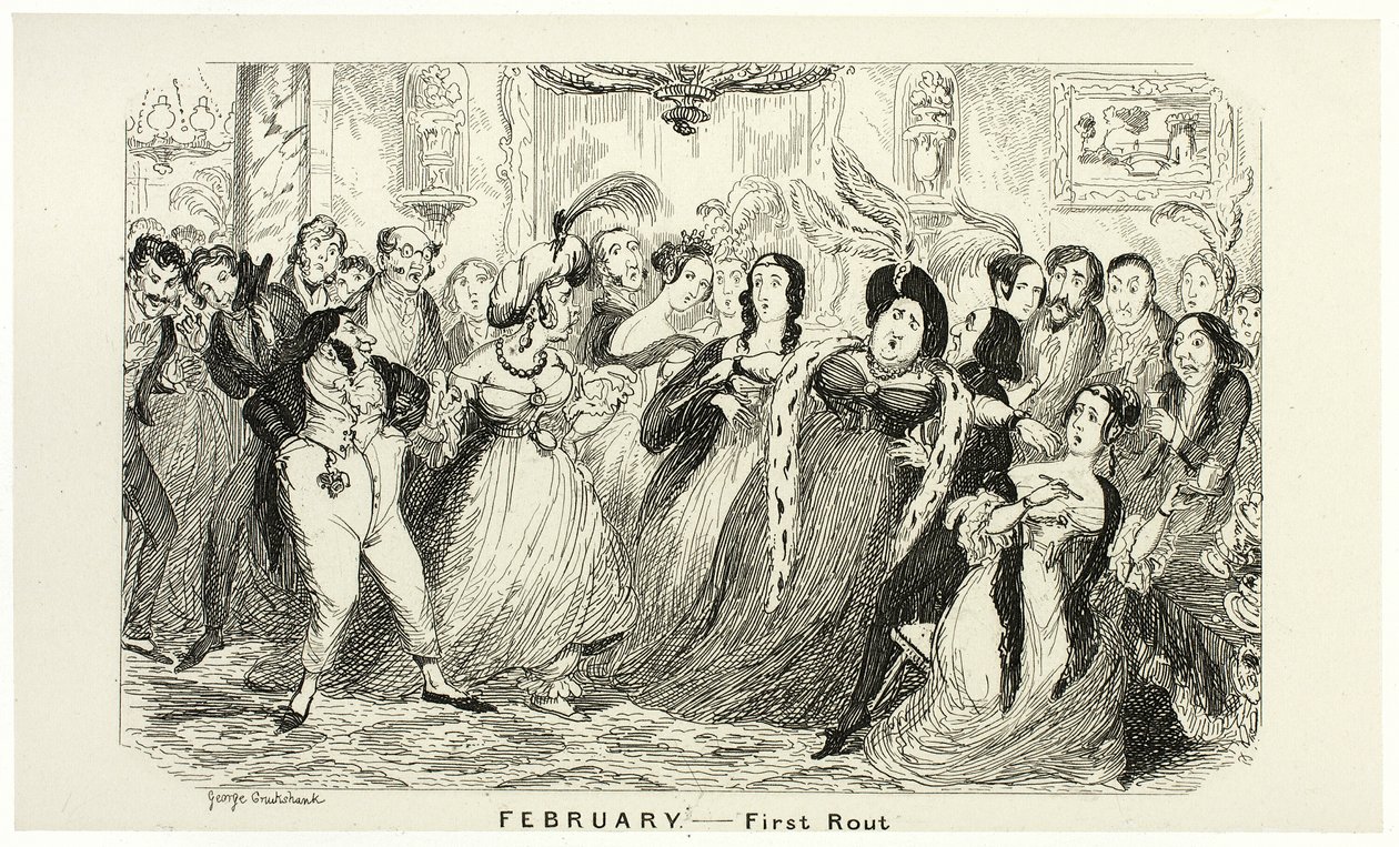 Februar - Første rute fra George Cruikshanks stålstik til The Comic Almanacks: 1835-1853 af George Cruikshank