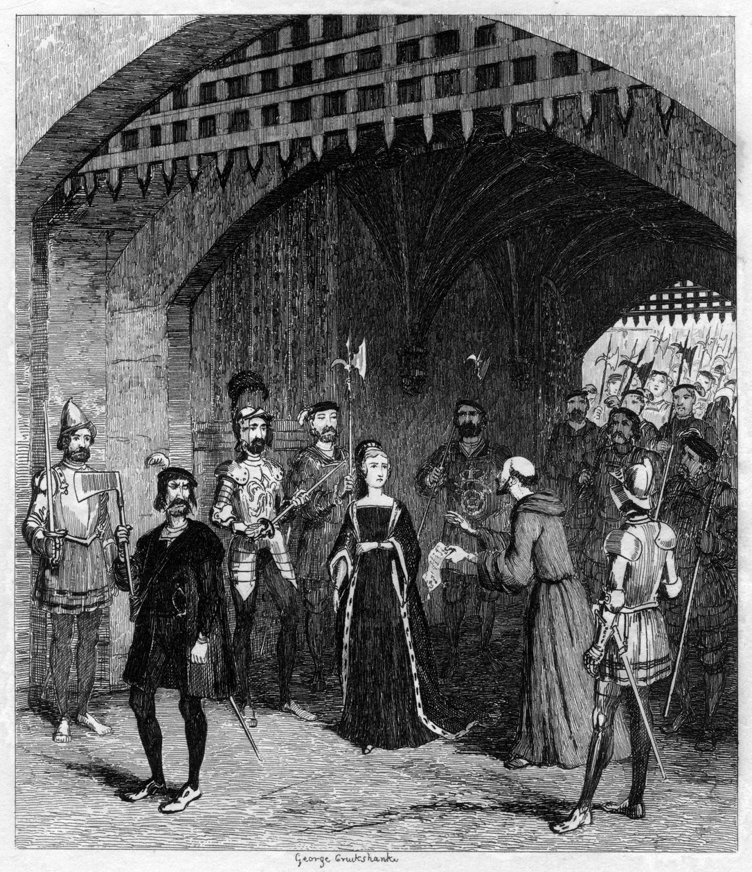Feckenham tilbyder Lady Jane Gray en benådning på vej til retssagen, 1553 1840 af George Cruikshank