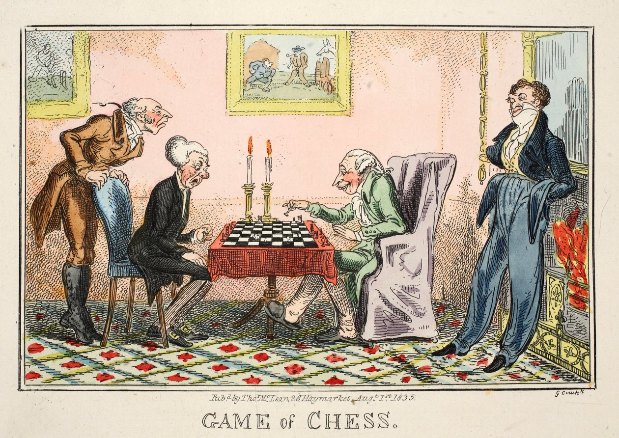 Game of Chess, pub af Thomas McLean, 1835 (håndfarvet gravering) af George Cruikshank