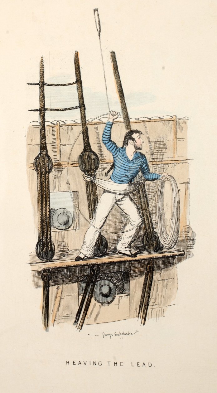 Heaving the Lead, pub, ca. 1841 (håndfarvet gravering) af George Cruikshank