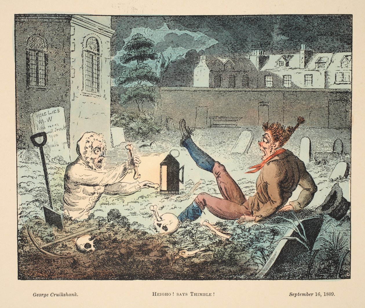 Hej! Siger Thimble!, pub. 1809 (håndfarvet gravering) af George Cruikshank