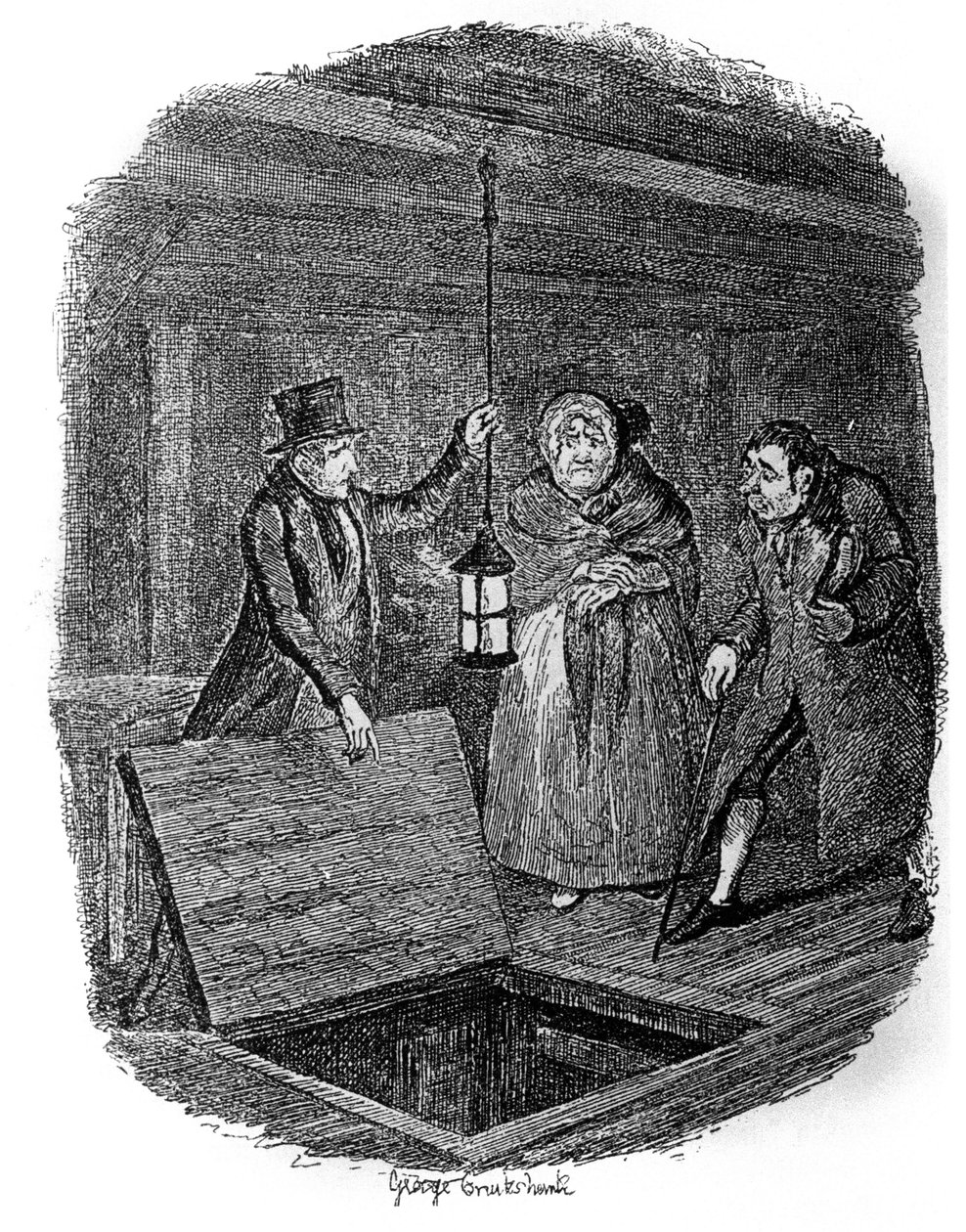 Illustration til "" Oliver Twist"" (Olivier) af Charles Dickens (1812-1870), af George Cruikshank (1792-1878). af George Cruikshank