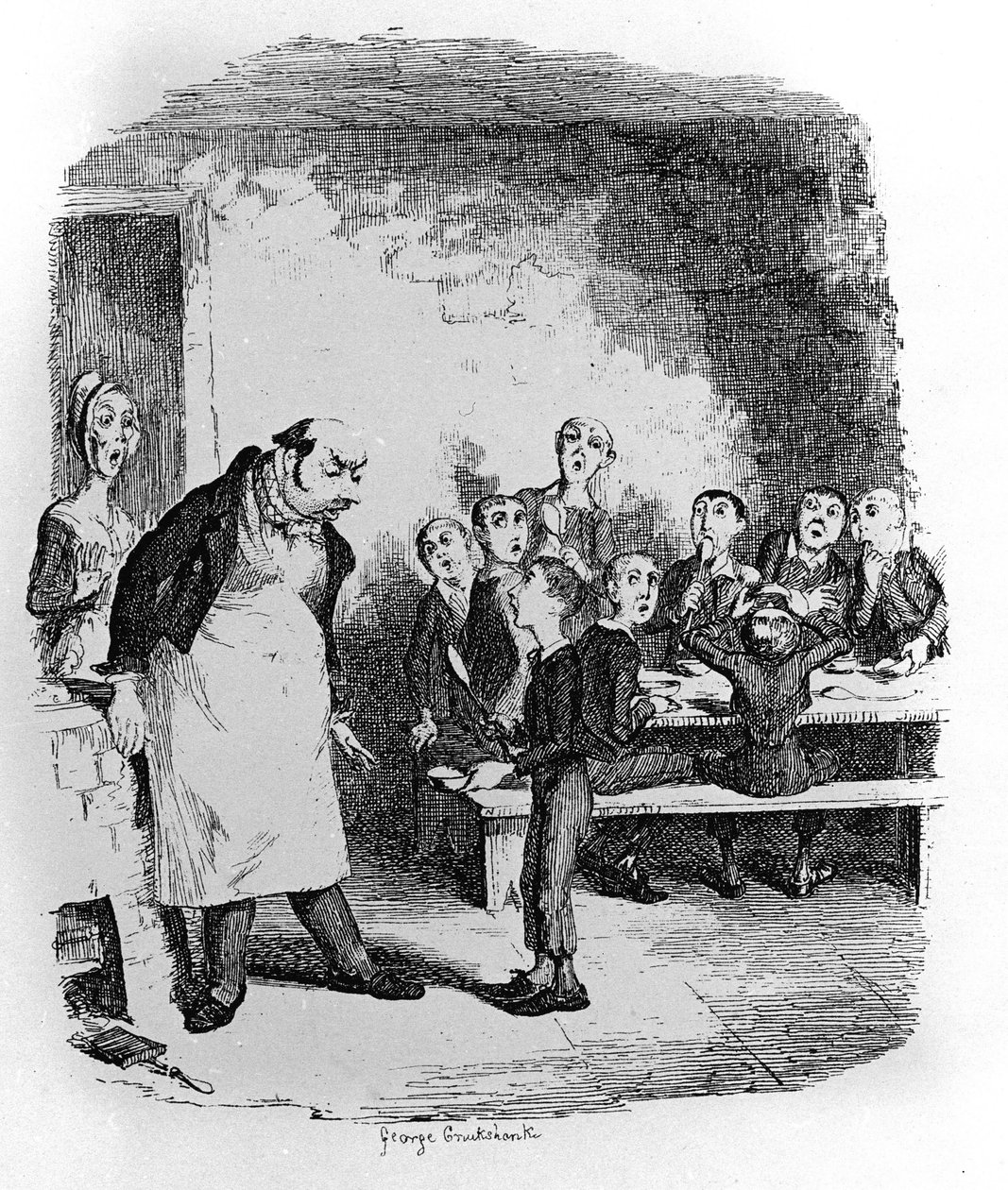 Illustration til "" Oliver Twist"" (Olivier) af Charles Dickens (1812-1870), af George Cruikshank (1792-1878). af George Cruikshank