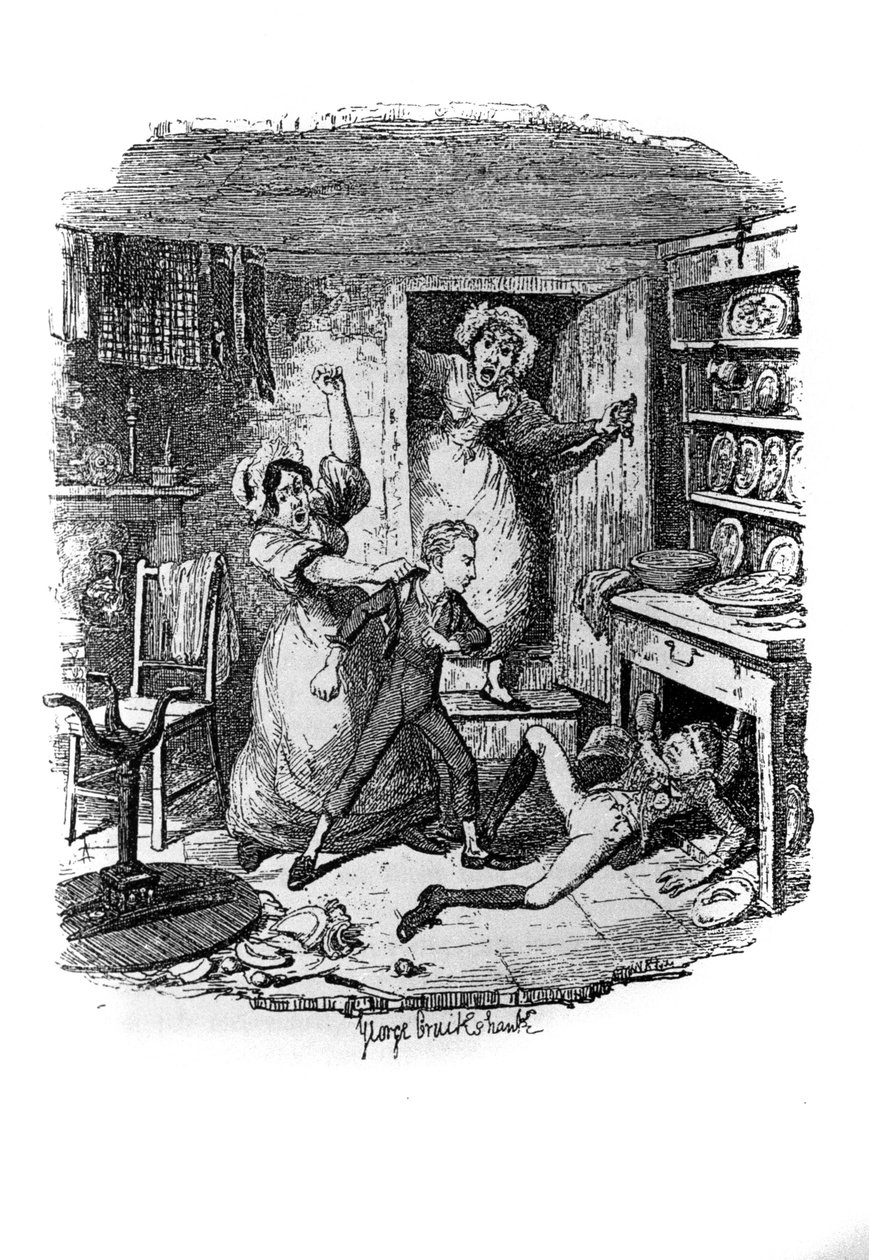 Illustration til "" Oliver Twist"" (Olivier) af Charles Dickens (1812-1870), af George Cruikshank (1792-1878). af George Cruikshank