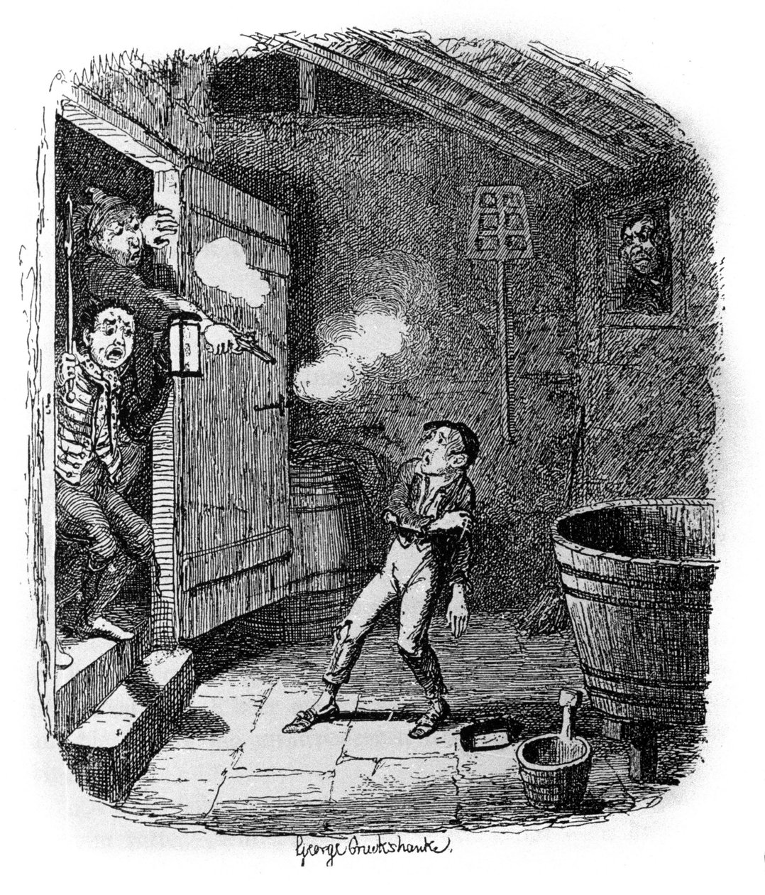 Illustration til "" Oliver Twist"" (Olivier) af Charles Dickens (1812-1870), af George Cruikshank (1792-1878). af George Cruikshank