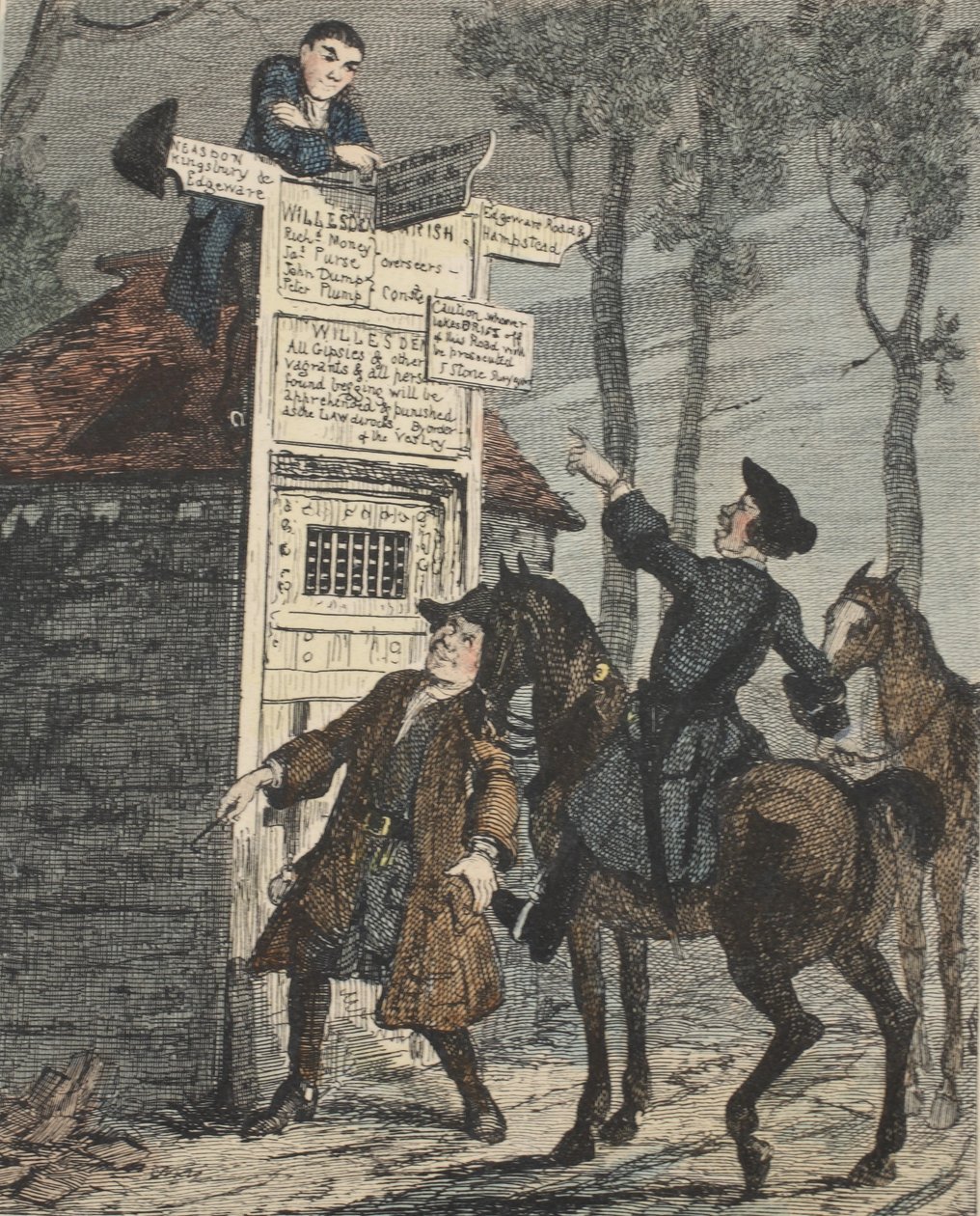 Jack Sheppard Escapes from the Prisoners Cage, illustration fra Jack Sheppard: A Romance af William Harrison Ainsworth, udgivet 1839 (håndfarvet radering) af George Cruikshank