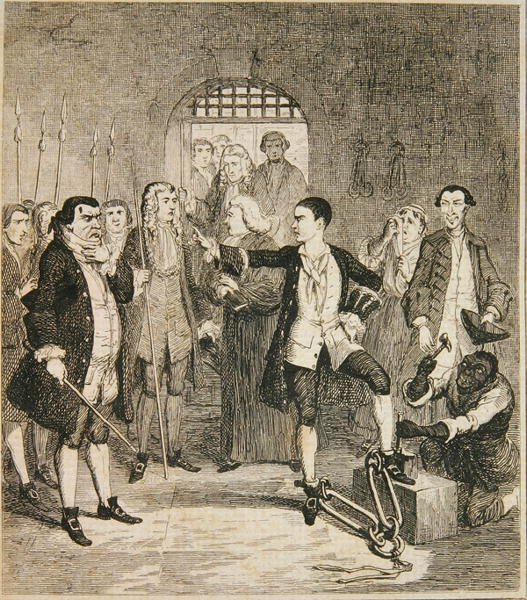 Jack Sheppards jern slået af i Stone Hall ved Newgate, illustration fra 