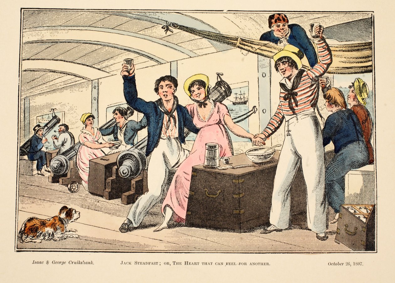 Jack Standhaftig; eller, The Heart That Can Feel for Another, pub. 1807 (håndfarvet gravering) af George Cruikshank