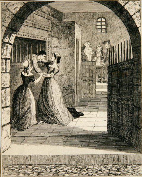 Jack flygter fra den dømte celle i Newgate Prison, illustration fra 