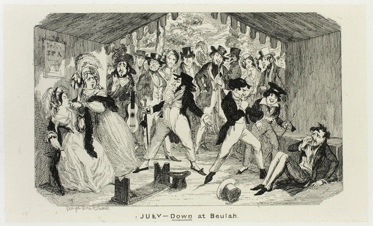 Juli - Down at Beulah fra George Cruikshanks stålstik til The Comic Almanacks: 1835-1853 af George Cruikshank