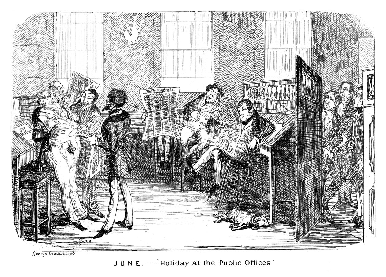 juni - Ferie på de offentlige kontorer, c1836. af George Cruikshank