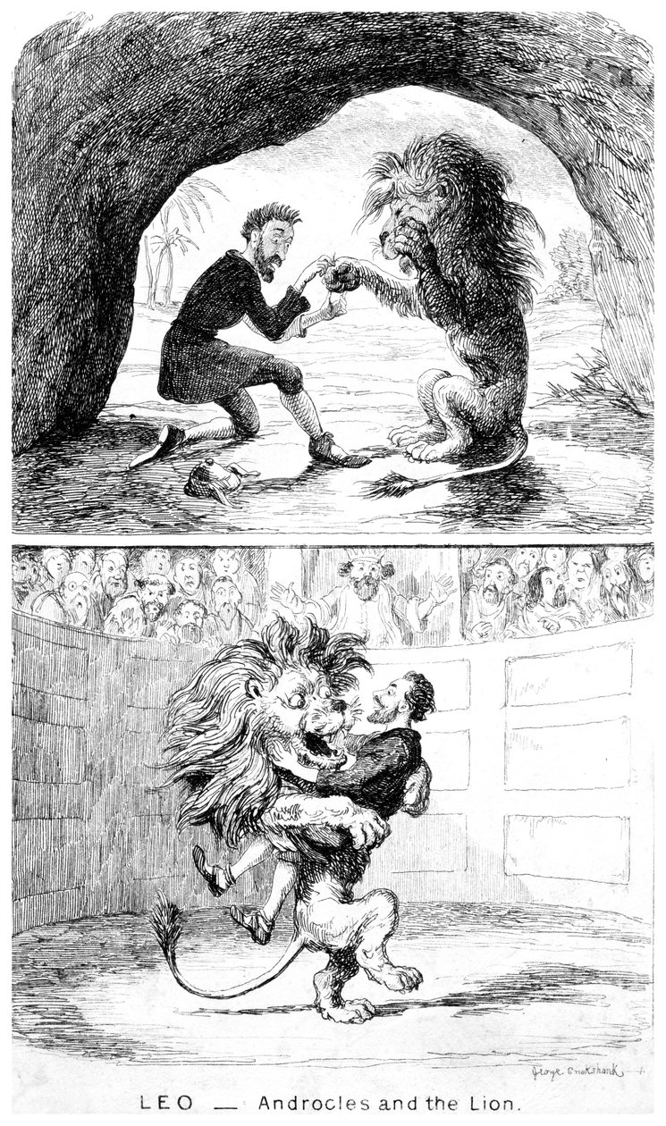 Leo - Androcles and the Lion, 1800-tallet. af George Cruikshank