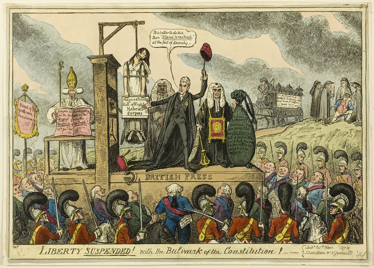 Friheden er suspenderet! Med forfatningens bolværk! af George Cruikshank