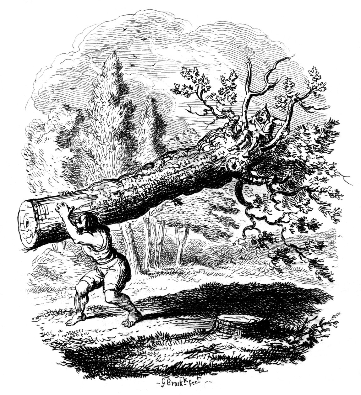 Mand med en stor træstamme på skulderen, 1800-tallet. af George Cruikshank