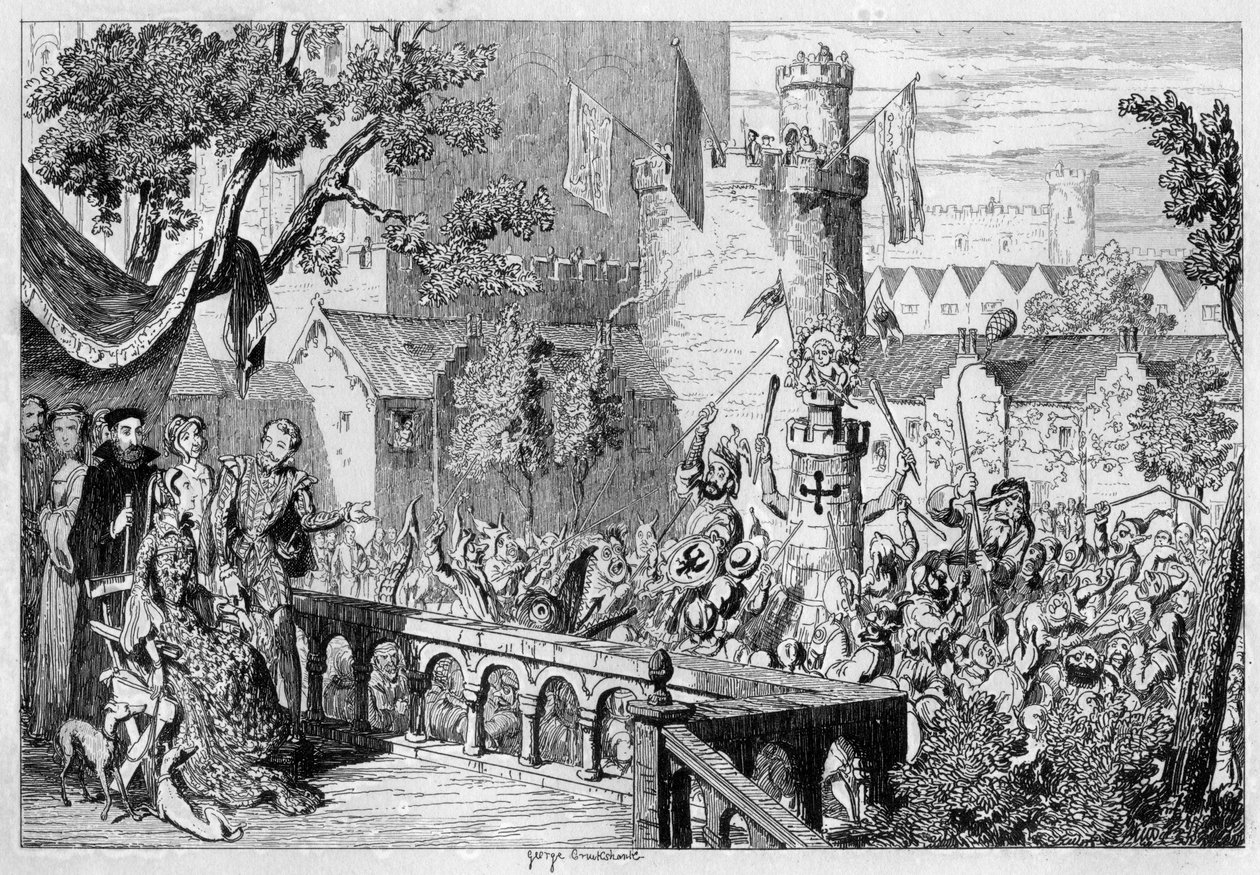 Masque i paladshaven i Tower of London, 1840. af George Cruikshank