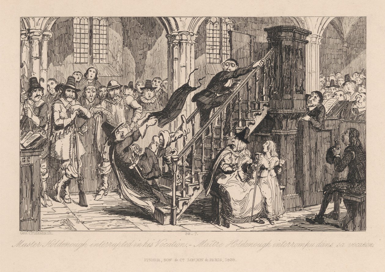 Mester Holdenough afbrudt i sit kald af George Cruikshank