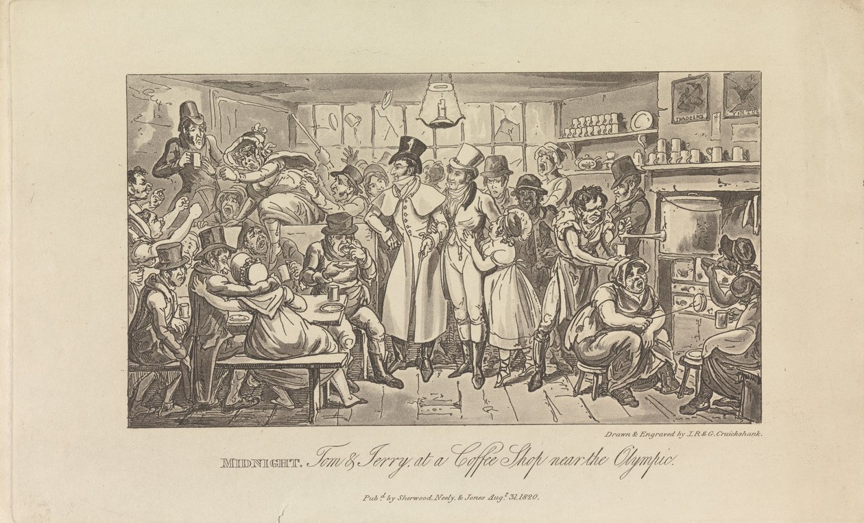 Midnat, Tom & Jerry på en café... af George Cruikshank