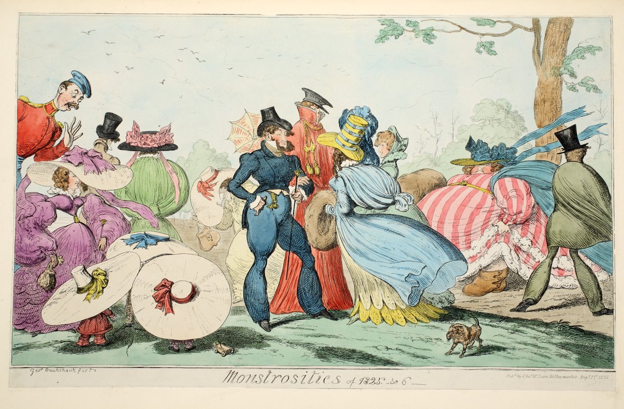 Monstrosities af 1825 & 6, pub. 1835 (håndfarvet gravering) af George Cruikshank