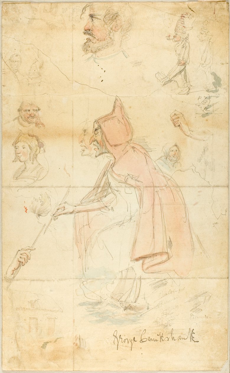 Moder Shipton (rekto); Skitseark: Fleur-de-Lis og figurer (verso) af George Cruikshank