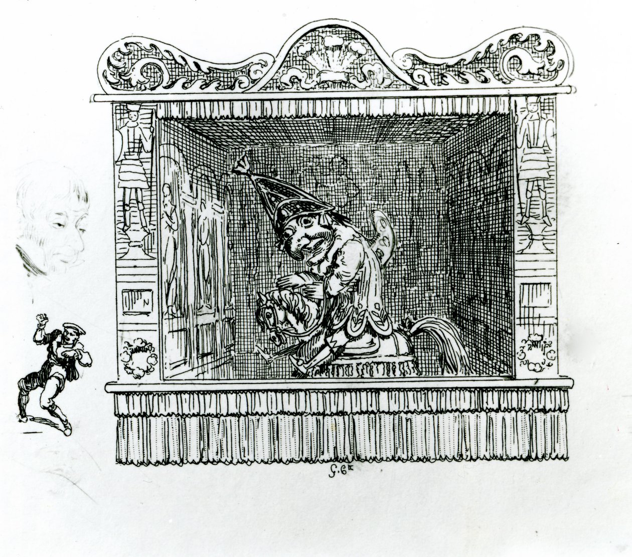 Mr Punch på hesten Hector af George Cruikshank