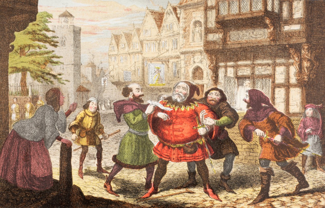 Mrs Quickly har Sir John Falstaff arresteret i Henry IV, del 2, fra 