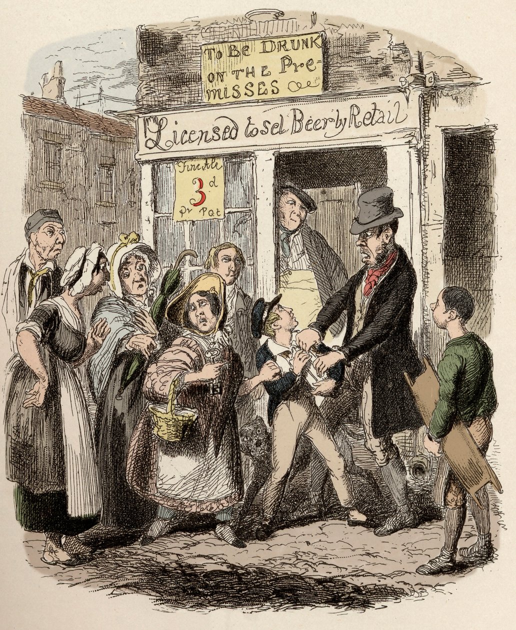Nancy og Sikes kidnapper Oliver på gaden - Oliver hævdet af sine kærlige venner - Illustration til "" Oliver Twist"" (Olivier) (The Adventures of Oliver Twist) af Charles Dickens (1812-1870), af George Cruikshank (1792-1878) ). af George Cruikshank