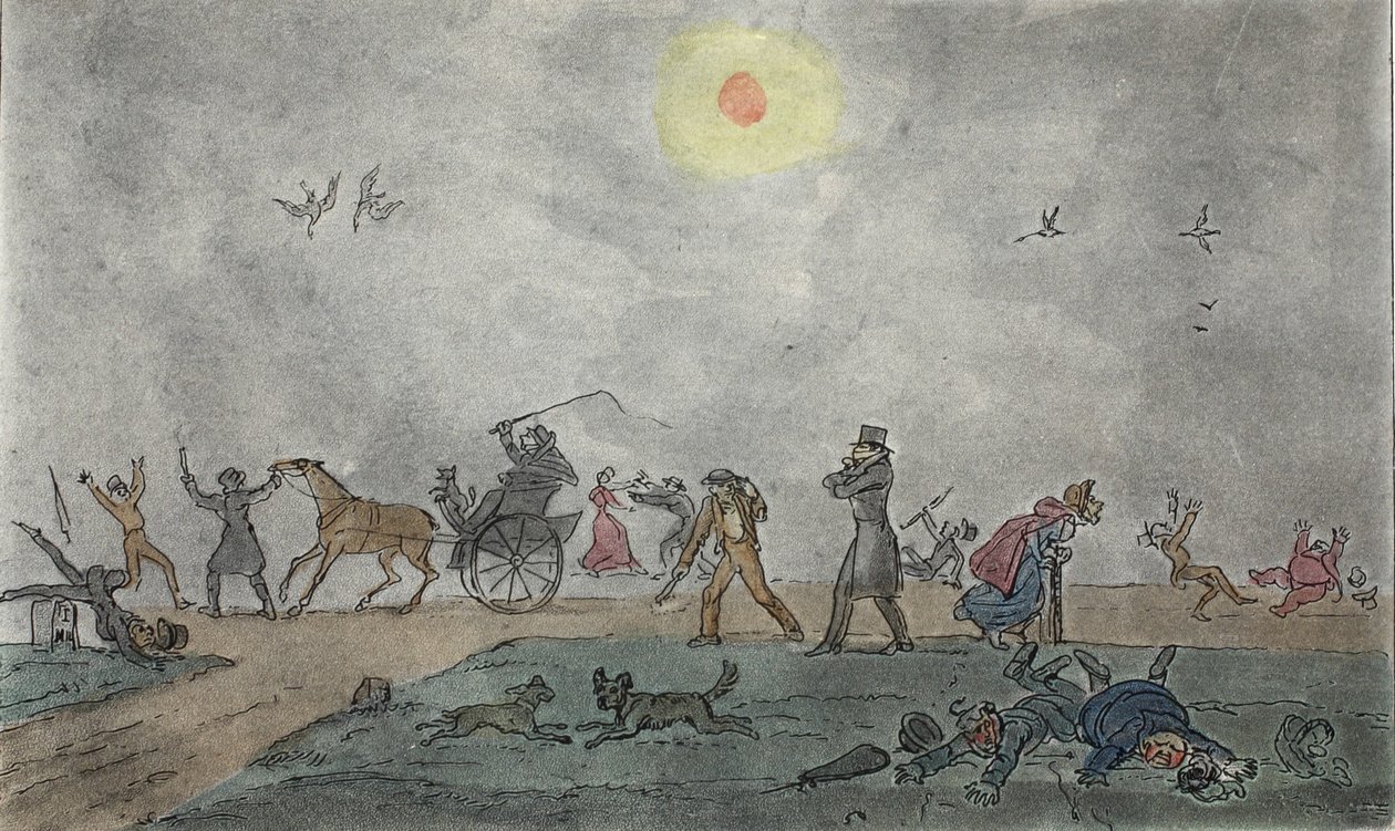 November - (Old Style) - Svæv gennem tågen og den beskidte luft, pub. 1835 (håndfarvet gravering) af George Cruikshank