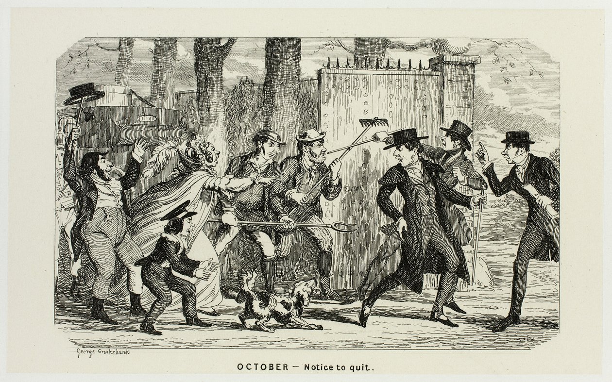 Oktober - Opsigelse fra George Cruikshanks stålstik til The Comic Almanacks: 1835-1853 af George Cruikshank