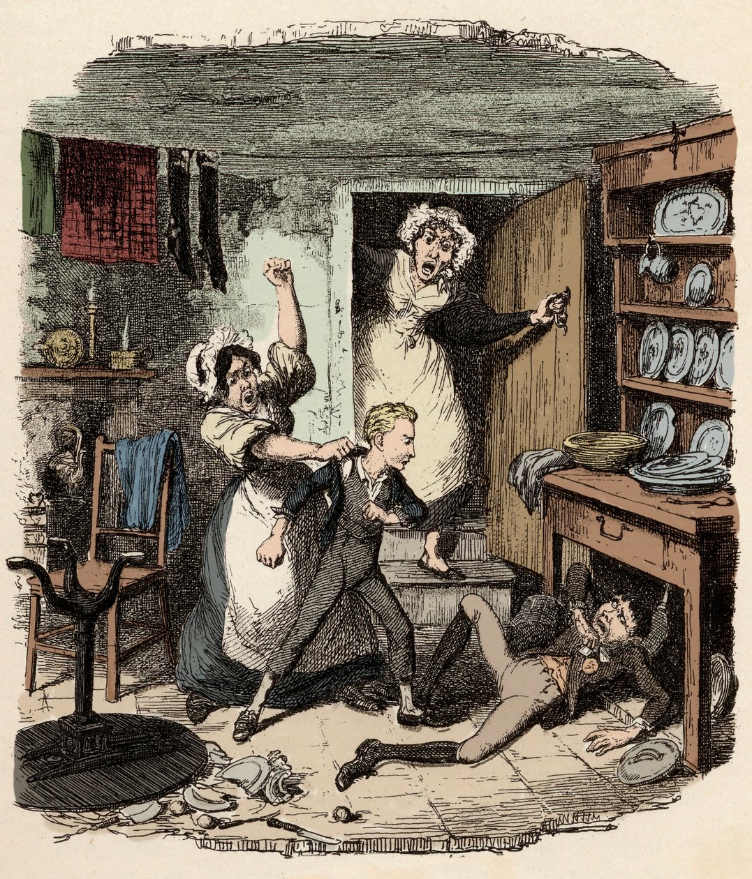 Oliver plukker en ånd - Illustration pour ""Oliver Twist"" (Olivier) (The Adventures of Oliver Twist) af Charles Dickens (1812-1870), af George Cruikshank (1792-1878) af George Cruikshank