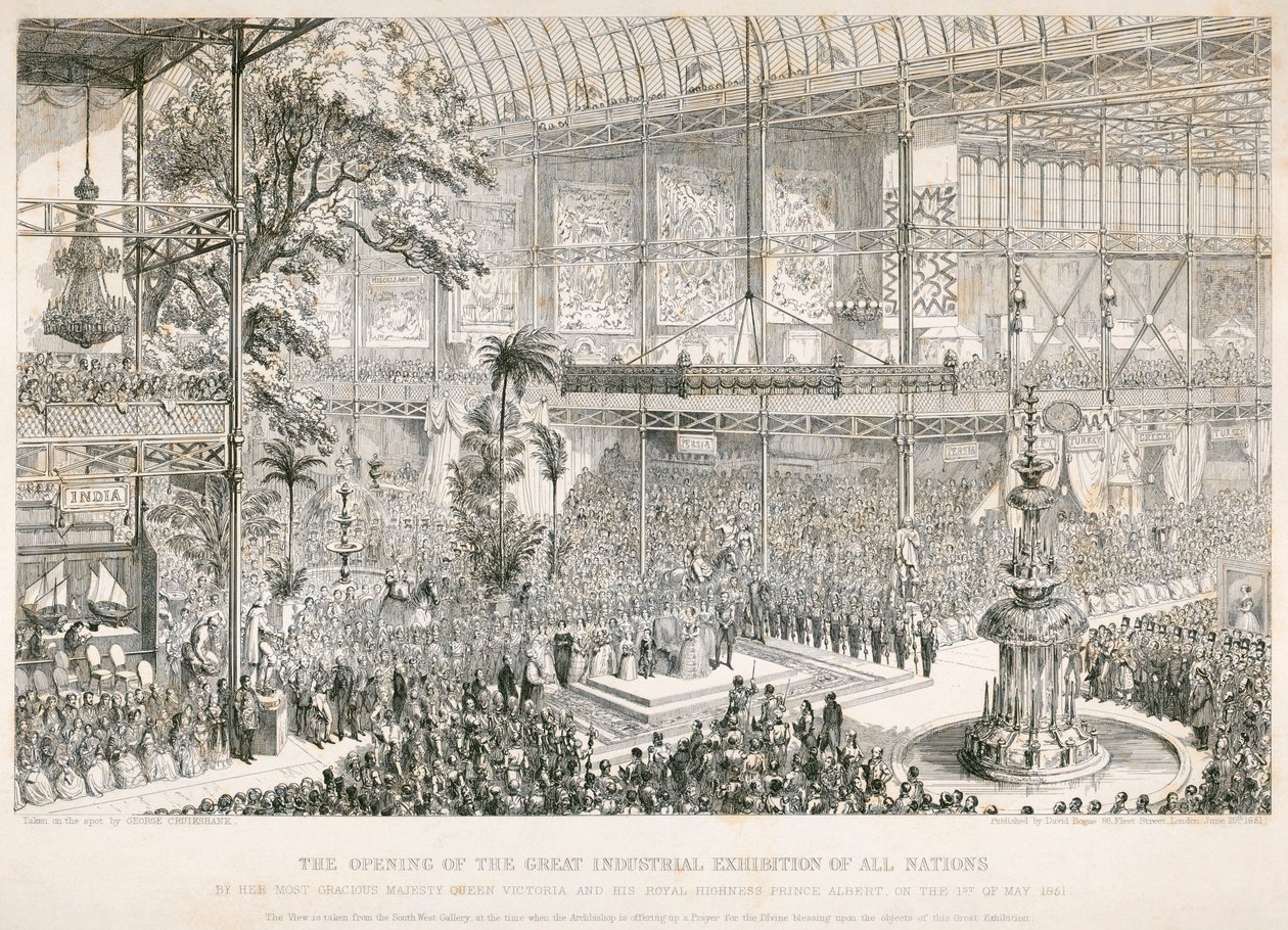 Åbning af den store udstilling, Crystal Palace, Hyde Park, London, 1851 af George Cruikshank