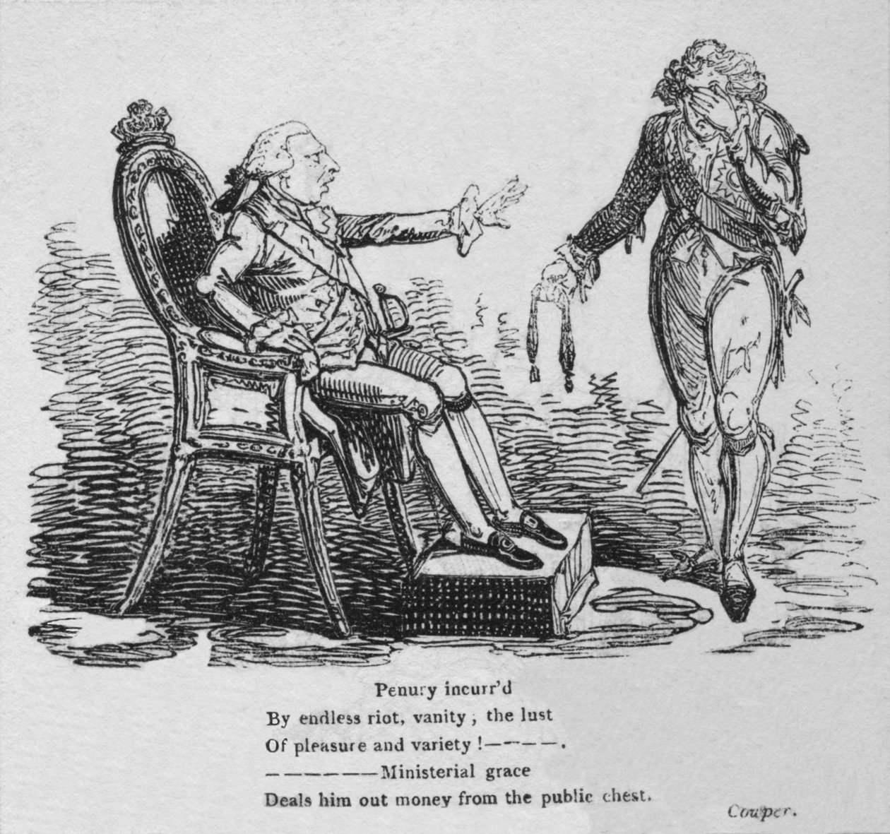 Penur opstået ved endeløse optøjer, forfængelighed, lysten til fornøjelse og variation!, c1820 af George Cruikshank