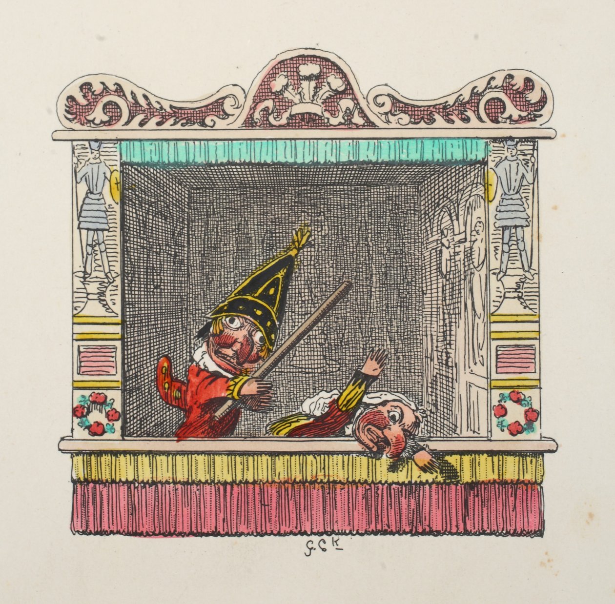 Punch and Judy fra Punch and Judy pub. 1827 (håndfarvet gravering) af George Cruikshank