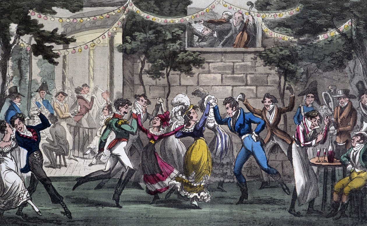 Quadrille i Salon de Mars, på Champs Elysée - i "" Life in Paris" af David Carey, London af George Cruikshank