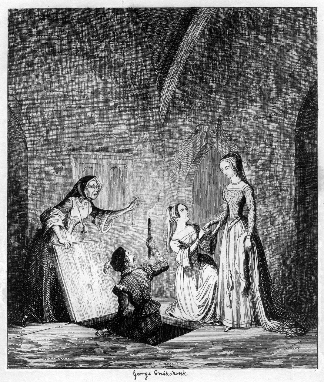 Dronning Janes flugt fra tårnet, 1553 1840 af George Cruikshank