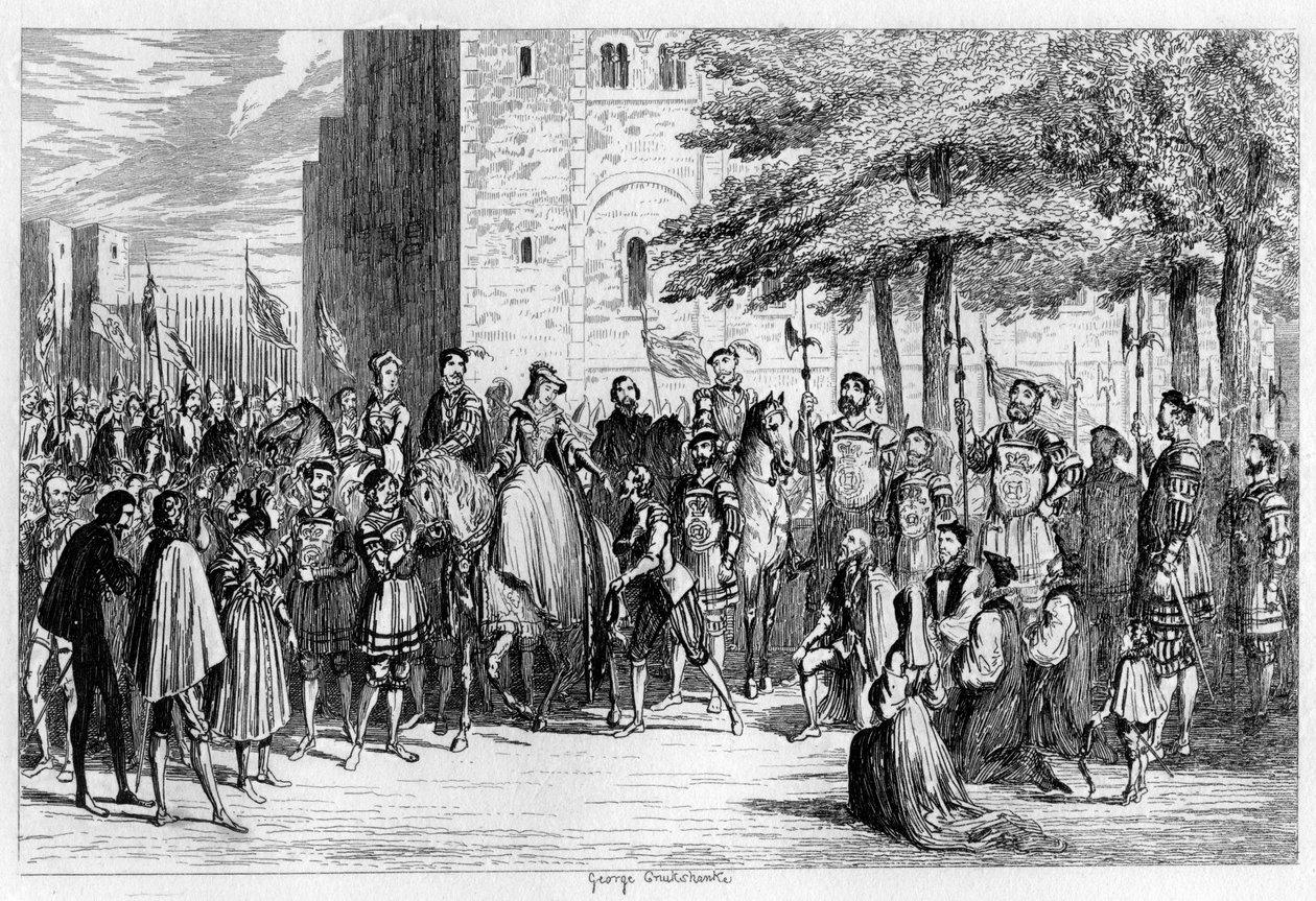 Queen Mary modtog fangerne på Tower Green, 1553 1840 af George Cruikshank
