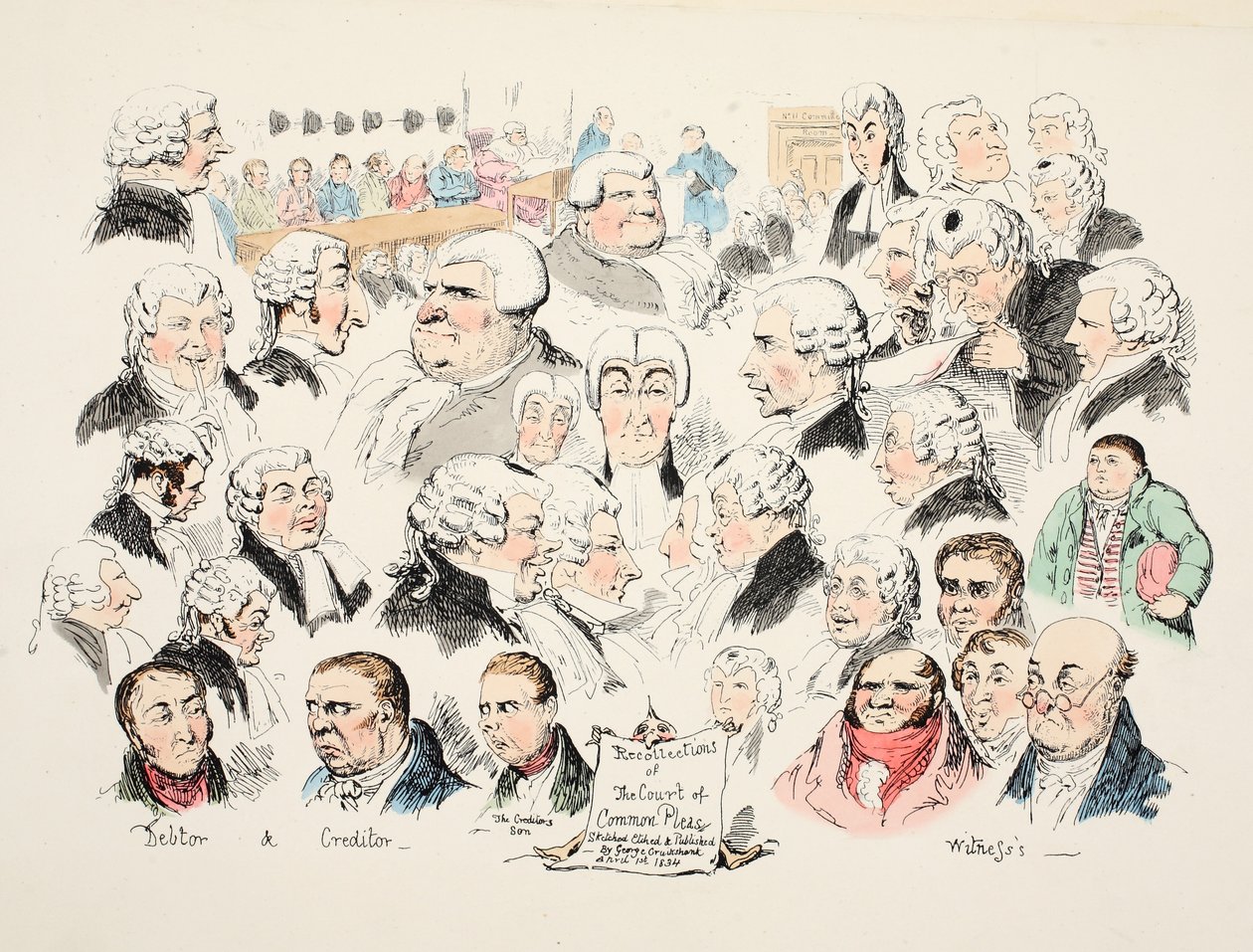Erindringer fra Court of Common Pleas, pub. 1834 (håndfarvet gravering) af George Cruikshank