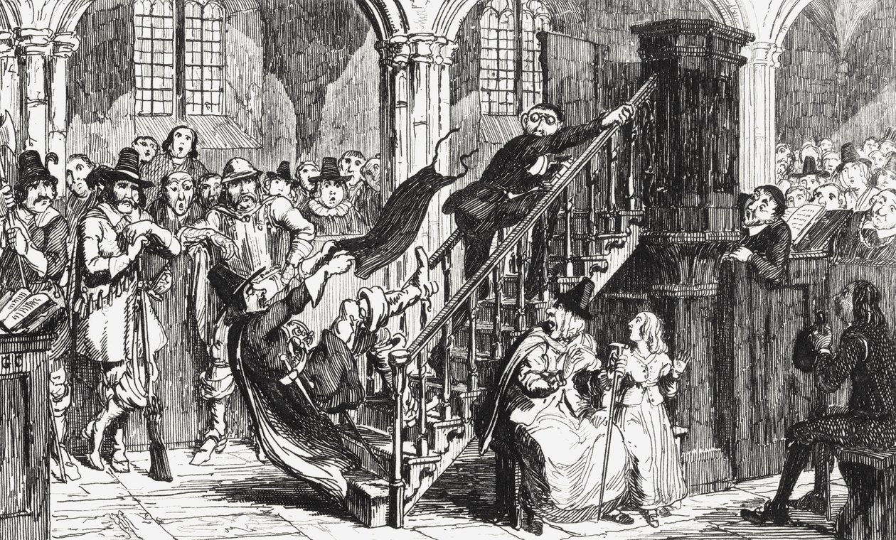 Pastor Holdenough under en gudstjeneste, illustration fra 